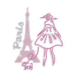 Cute Fashionable Paris Girl Iron-on Rhinestone Transfer