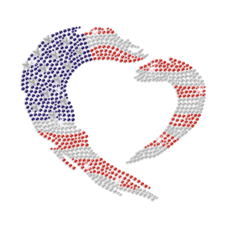 US Patriotic Heart Iron-on Rhinestone Transfer