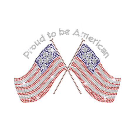 Proud to Be American Flag Iron on Rhinestone Transfer