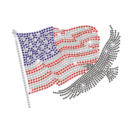 Waving American Flag & Powerful Bald Eagle Hotfix Rhinestone Transfer
