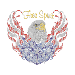 Flying Bald Eagle for Freedom Iron-on Rhinestone Transfer