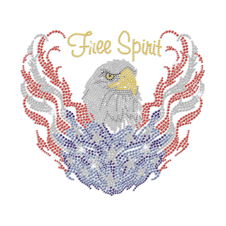 Flying Bald Eagle for Freedom Iron-on Rhinestone Transfer