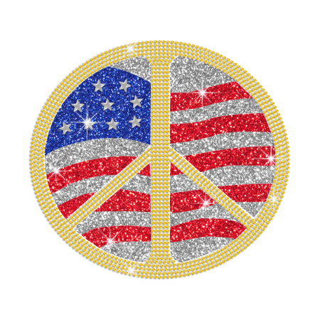 Custom Peace Sign in US Colors Hotfix Rhinestone Glitter Transfer