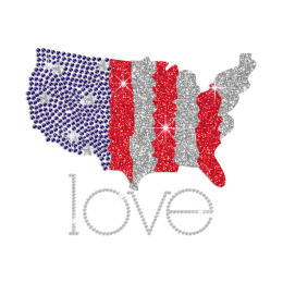 Love for the Land Of America Iron on Rhinestone Glitter Transfer