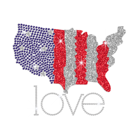 Love for the Land Of America Iron on Rhinestone Glitter Transfer