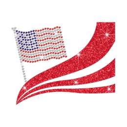 Waving American Flag Iron on Rhinestone Glitter Transfer