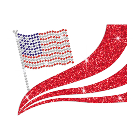 Waving American Flag Iron on Rhinestone Glitter Transfer