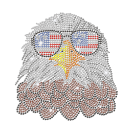 Cool Eagle with American Flag Glasses Iron on Rhinestone Transfer Motif