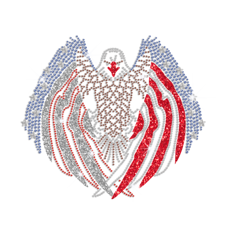 American Flag Eagle Spread The Wings Glitter Rhinestone Iron On