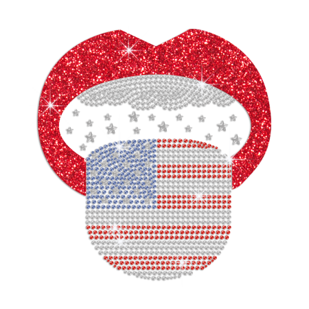 Red Lips with American Flag Tongue Iron on Glitter Rhinestone Transfer Decal