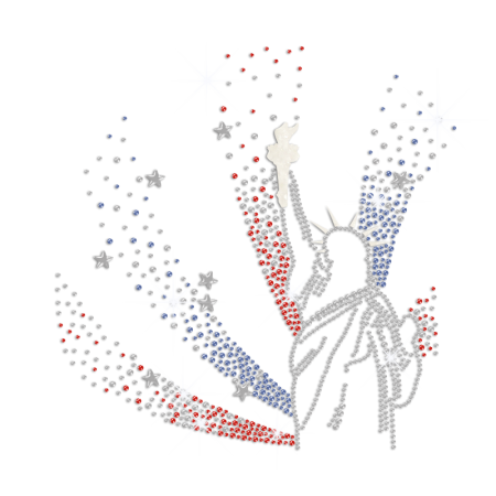 Bling American Statue of Liberty Iron on Glitter Rhinestone Transfer Motif