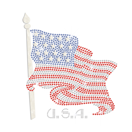 Glittering American Flag Crystal USA Iron on Rhinestone Transfer Decal