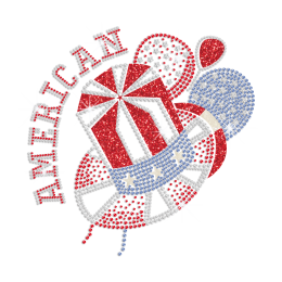 Bling American Hat Iron on Glitter Rhinestone Transfer Decal