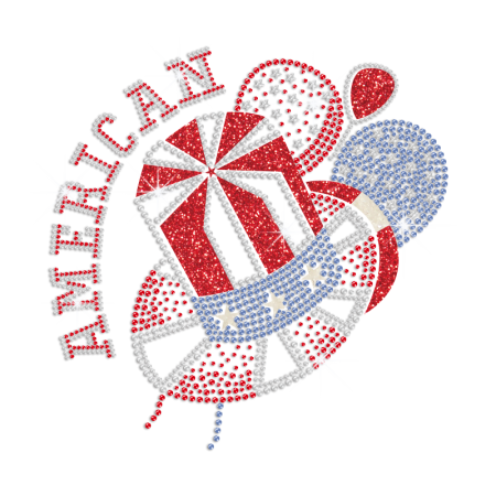 Bling American Hat Iron on Glitter Rhinestone Transfer Decal