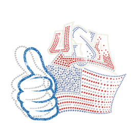 Glittering Thumb Up Bling USA Iron on Rhinestone Transfer Motif