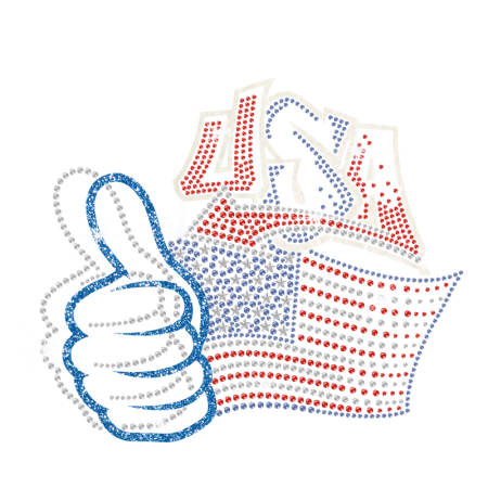 Glittering Thumb Up Bling USA Iron on Rhinestone Transfer Motif