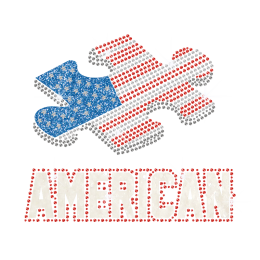 Glittering Puzzle with American Flag Design Iron on Rhinestone Transfer Motif