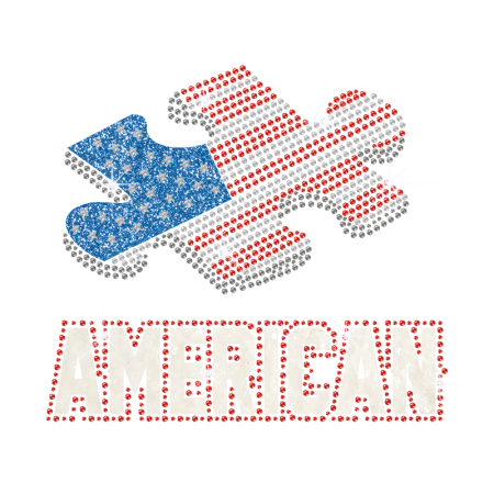 Glittering Puzzle with American Flag Design Iron on Rhinestone Transfer Motif