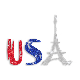 USA with Eiffel Tower Rhinestone Glitter Iron on Transfer
