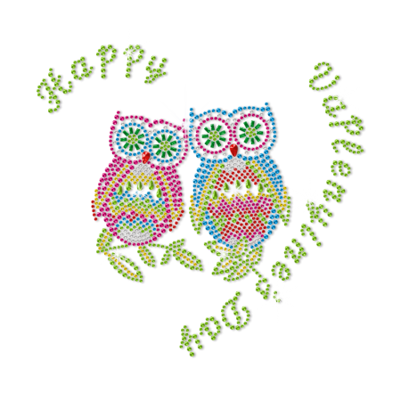 Rhinestone Happy Owl Couple Iron ons