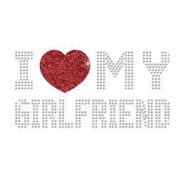 Rhinestone I Love My Girlfriend with Bright Red Heart Iron ons