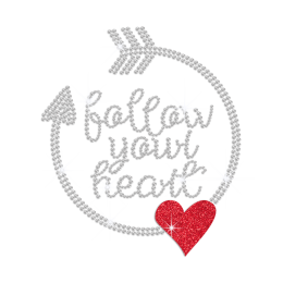 Follow Your Heart Iron on Rhinestone Transfer Decal