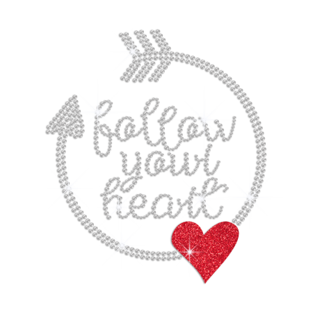 Follow Your Heart Iron on Rhinestone Transfer Decal