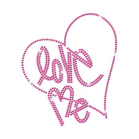 Love Me with Pink Heart Iron on Rhinetud Transfer Decal