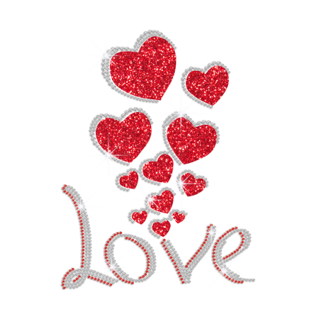 Glittering Heart And Bling Love Iron on Rhinestone Transfer Decal