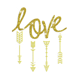 Gold Love Arrow of Cupid Iron on Glitter Rhinestone Transfer Motif