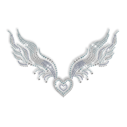 Custom Sparkling Heart with Wings in Crystal and Blue Diamante Iron on Transfer Pattern for Clothes