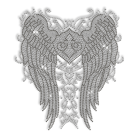 Sparkling Wings with Fleur De Lis Pattern in Crystal and Black Rhinestone Iron on Transfer Design