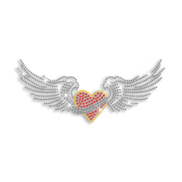 Shiny Wings with Heart Iron on Rhinestone Transfer