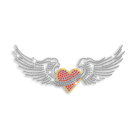 Shiny Wings with Heart Iron on Rhinestone Transfer