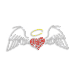 Cute Angel\'s Wings & Heart Iron-on Rhinestone Transfer