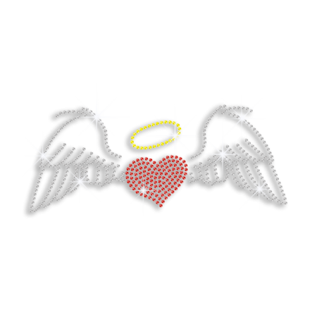 Cute Angel's Wings & Heart Iron-on Rhinestone Transfer