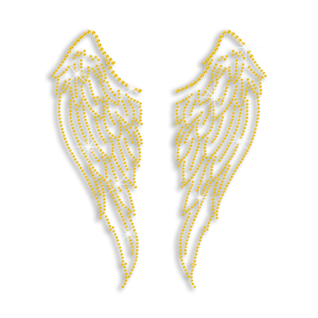 Gold Shimmery Wings Iron-on Rhinestone Transfer