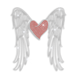 Lovely Heart & Wings Iron on Rhinestud Rhinestone Transfer