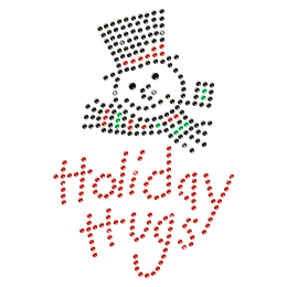Holiday Hugs Iron on Rhinestone Snowman Motif Design