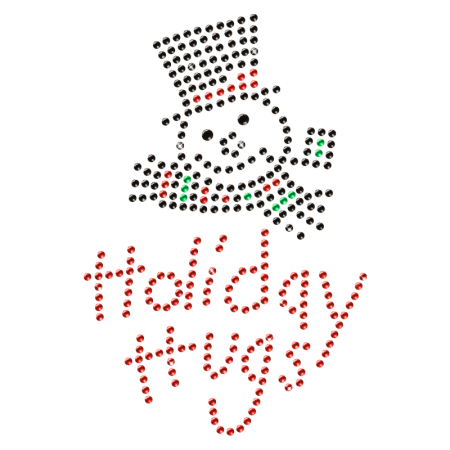 Holiday Hugs Iron on Rhinestone Snowman Motif Design