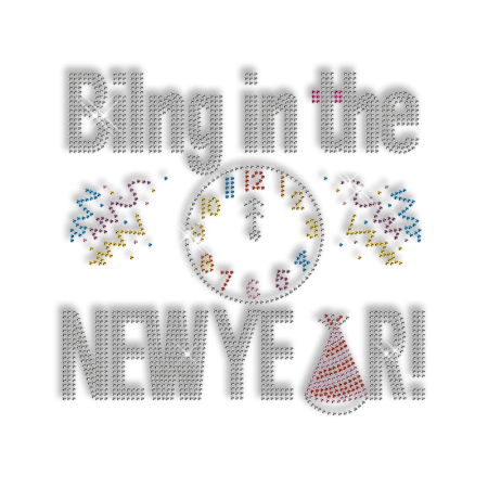 Custom Sparkling Bilng in the New Year Clock Rhinestone Iron on Transfer Design for Garments
