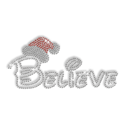 Custom Best Sparkling Word of BELIEVE and Santa\'s Hat Diamante Iron on Transfer Pattern for Shirts