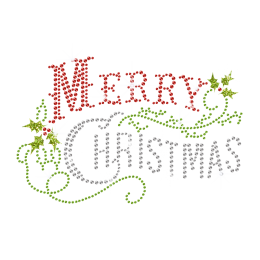 Merry Christmas Words Iron on Crystal Transfer for Xmas