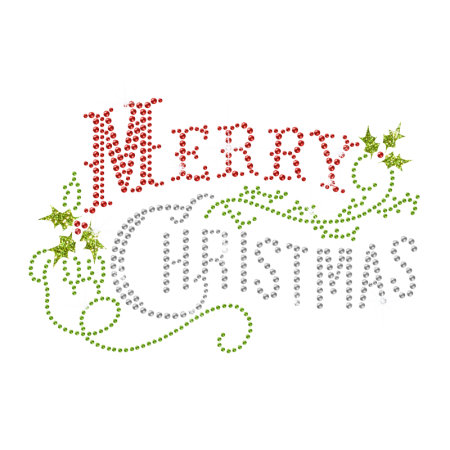 Merry Christmas Words Iron on Crystal Transfer for Xmas