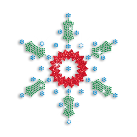 Custom Snowflake In Color Green and Red Bling Transfer