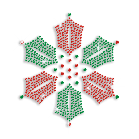 Bright Shining Snowflake in Ruby and Green Rhinestone Transfer