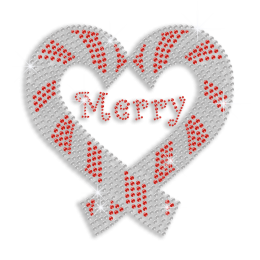 Pretty Merry Christmas Heart Hotfix Rhinestud Iron on Transfer