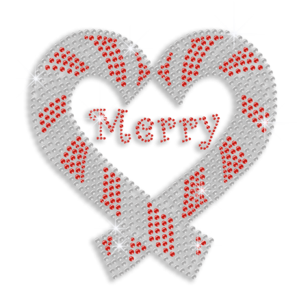 Pretty Merry Christmas Heart Hotfix Rhinestud Iron on Transfer