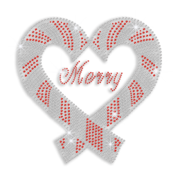 Bling Merry Christmas Heart Rhinestud Iron on Transfer