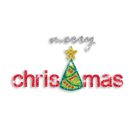 Colorful Merry Christmas Hotfix Glitter Rhinestone Transfer